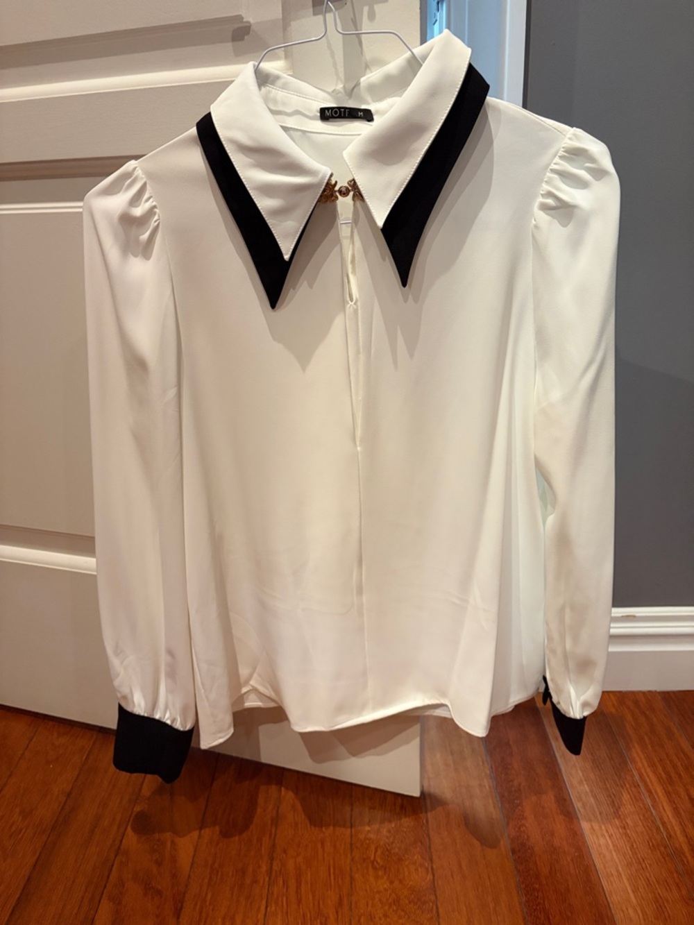 MOTF White Blouse with Black Trim Collar and Cuffs